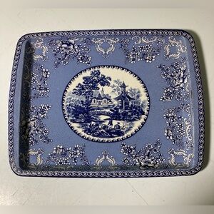 VTG Tin Tray Daher Decorative Ware Long Island NY made in England Floral Blue